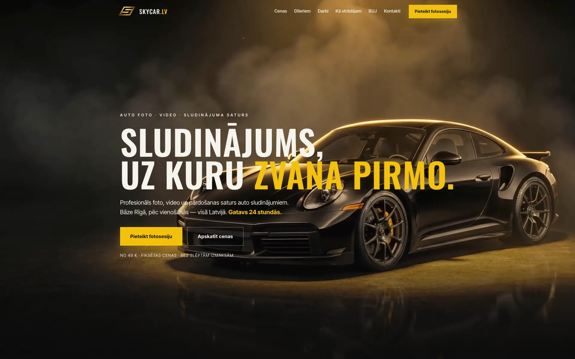 skycar.lv — auto foto un video servisa mājaslapa ar cenām un pieteikšanos